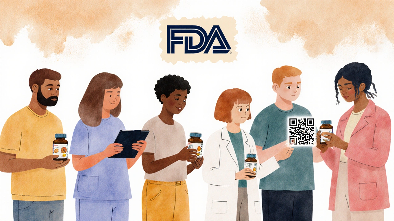 People with supplements consulting doctors who check interactions on tablets, one showing a photo of their bottle.