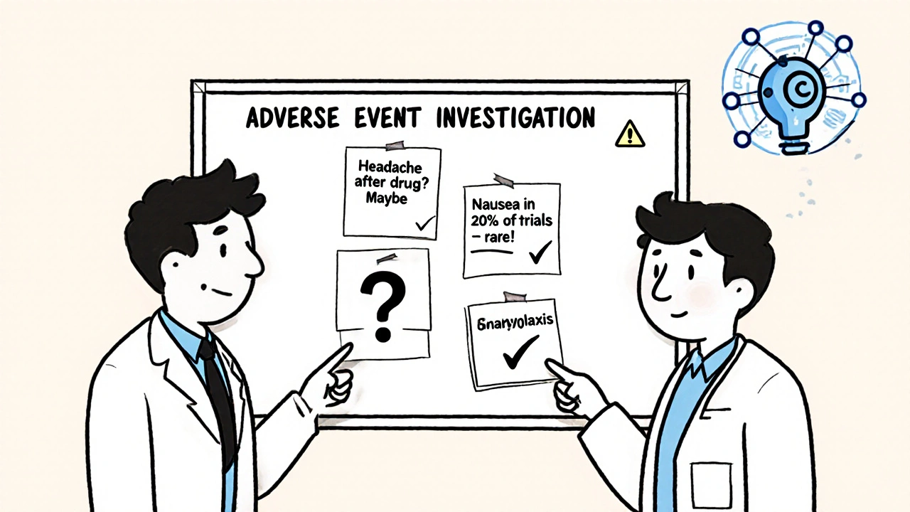 Doctor and pharmacist analyzing symptoms on a whiteboard with AI data streams in background