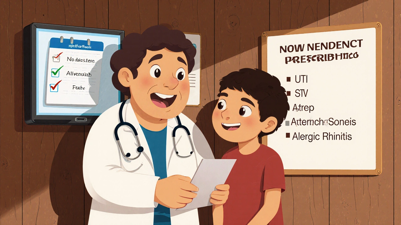 Pharmacist performing a rapid strep test for independent prescribing in a rural pharmacy.