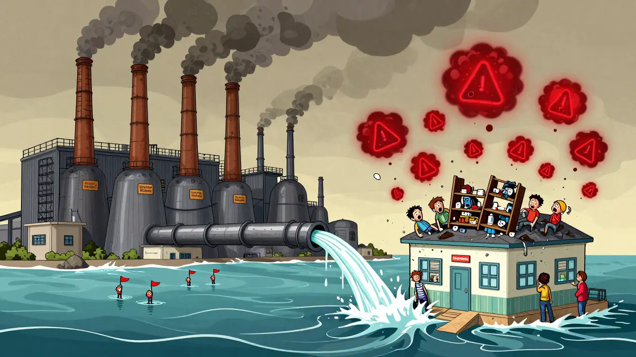 Overseas drug factory spilling contamination that reaches a U.S. hospital.