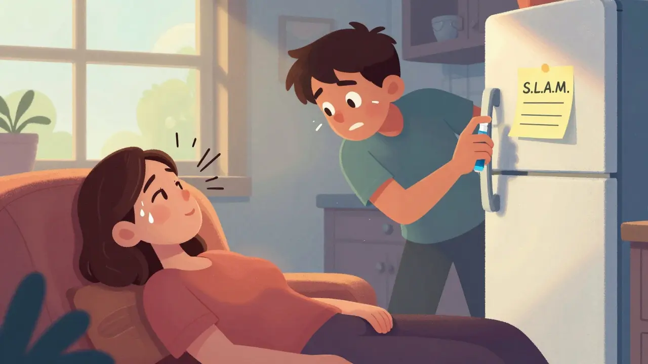 Teenager uses naloxone spray to save his mother who is unresponsive on the couch.