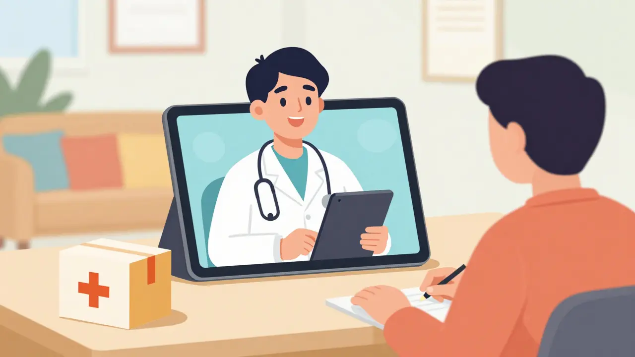 Patient having a telehealth consultation with a doctor via a tablet