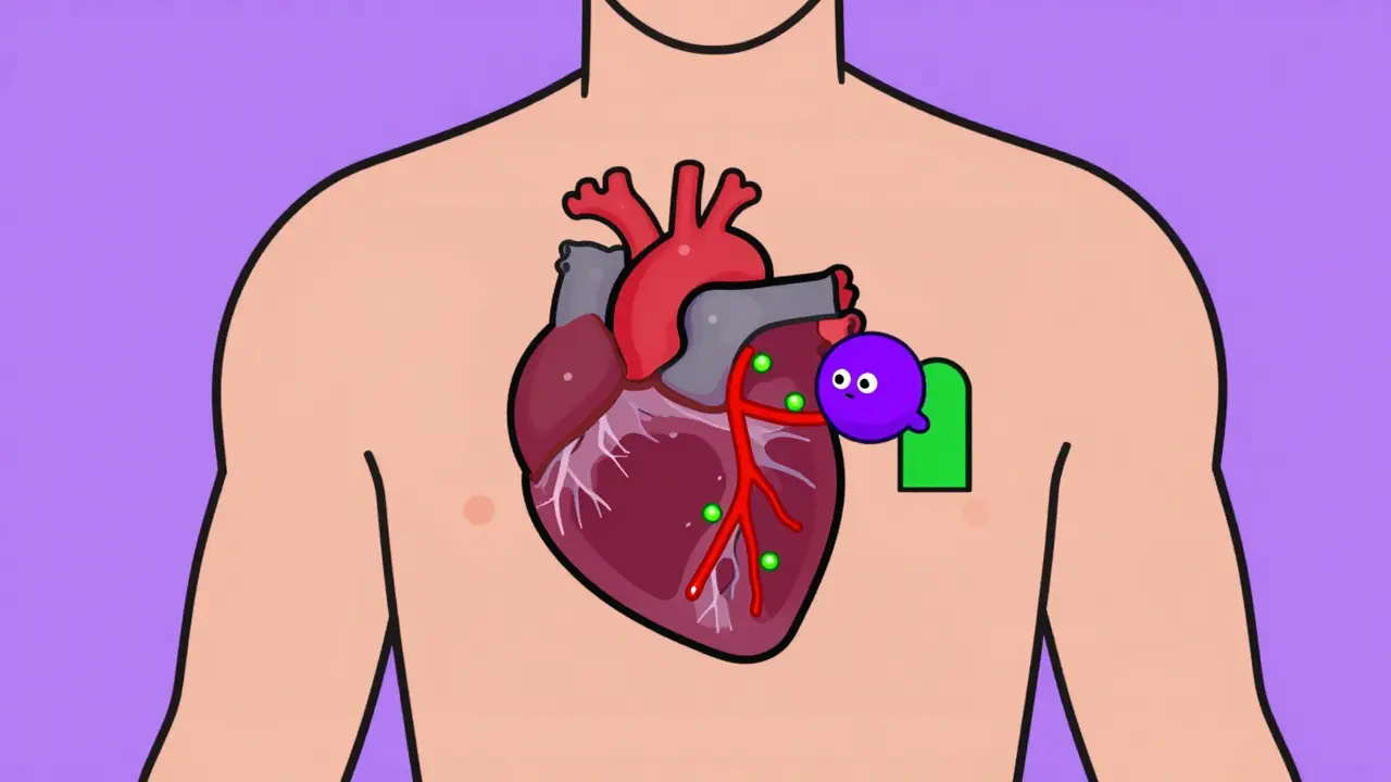 Illustration of blocked heart channels causing rhythm issues