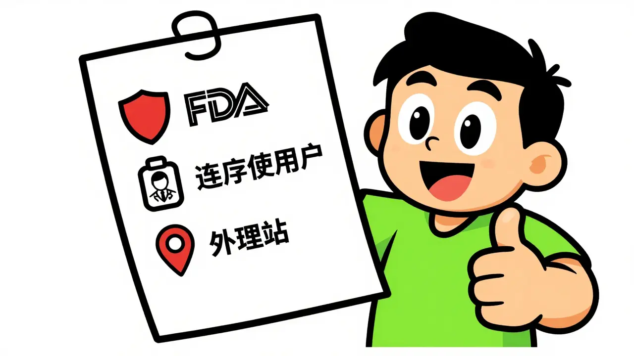 Character checking off safety icons for online pharmacy verification