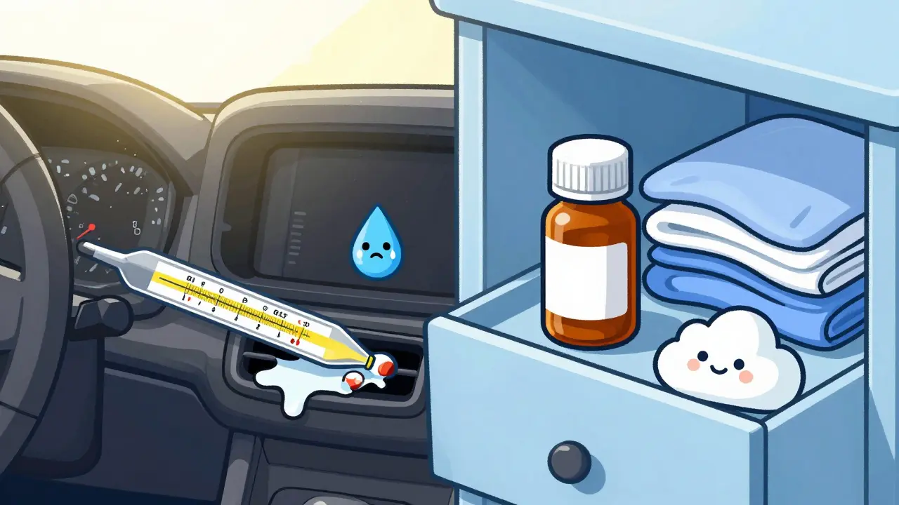 Medicine melting in hot car vs safe in bedroom drawer