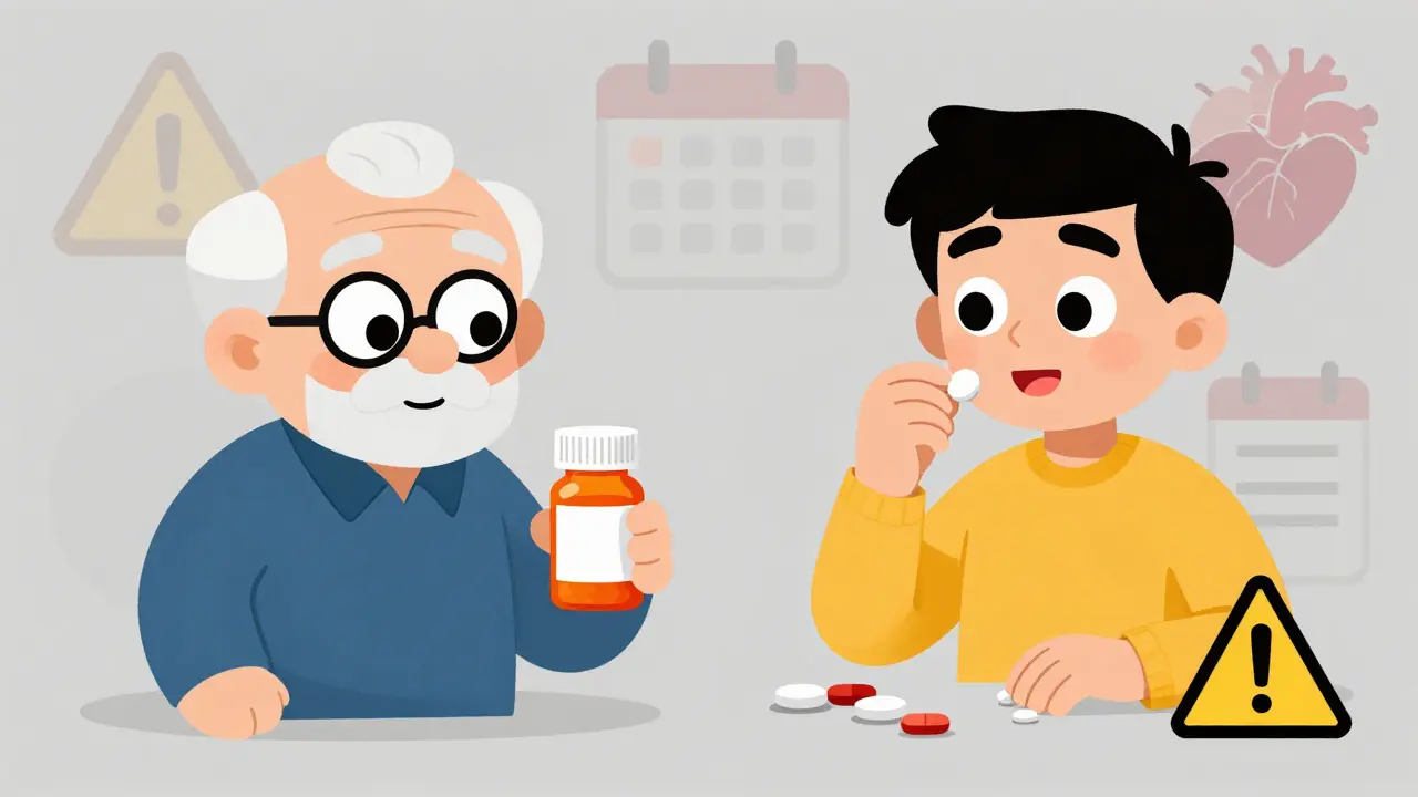 Cartoon showing high-risk groups for GI bleeding with medications