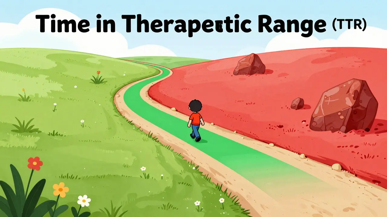 Character walking a steady path through a safe green zone, symbolizing TTR