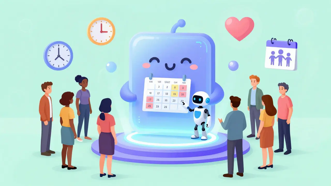Illustration of patients receiving personalized care via friendly AI assistant